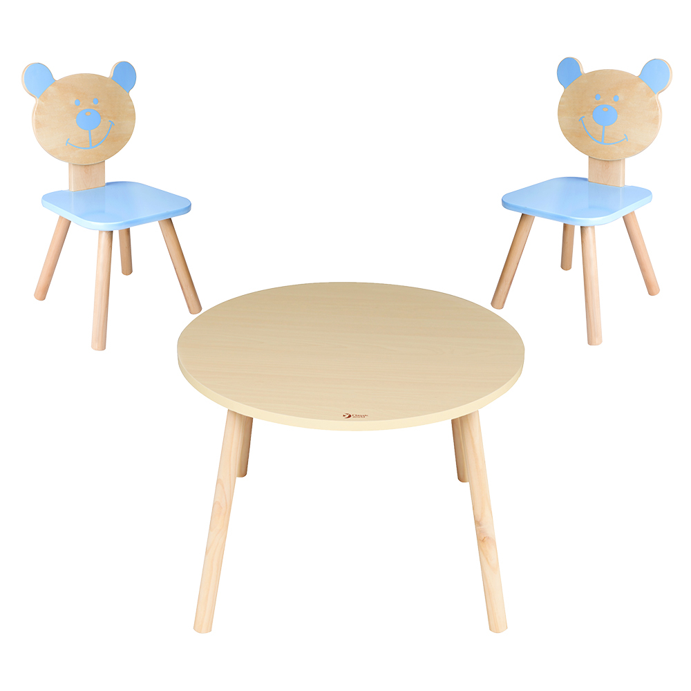Wooden Table and Blue Chair Set