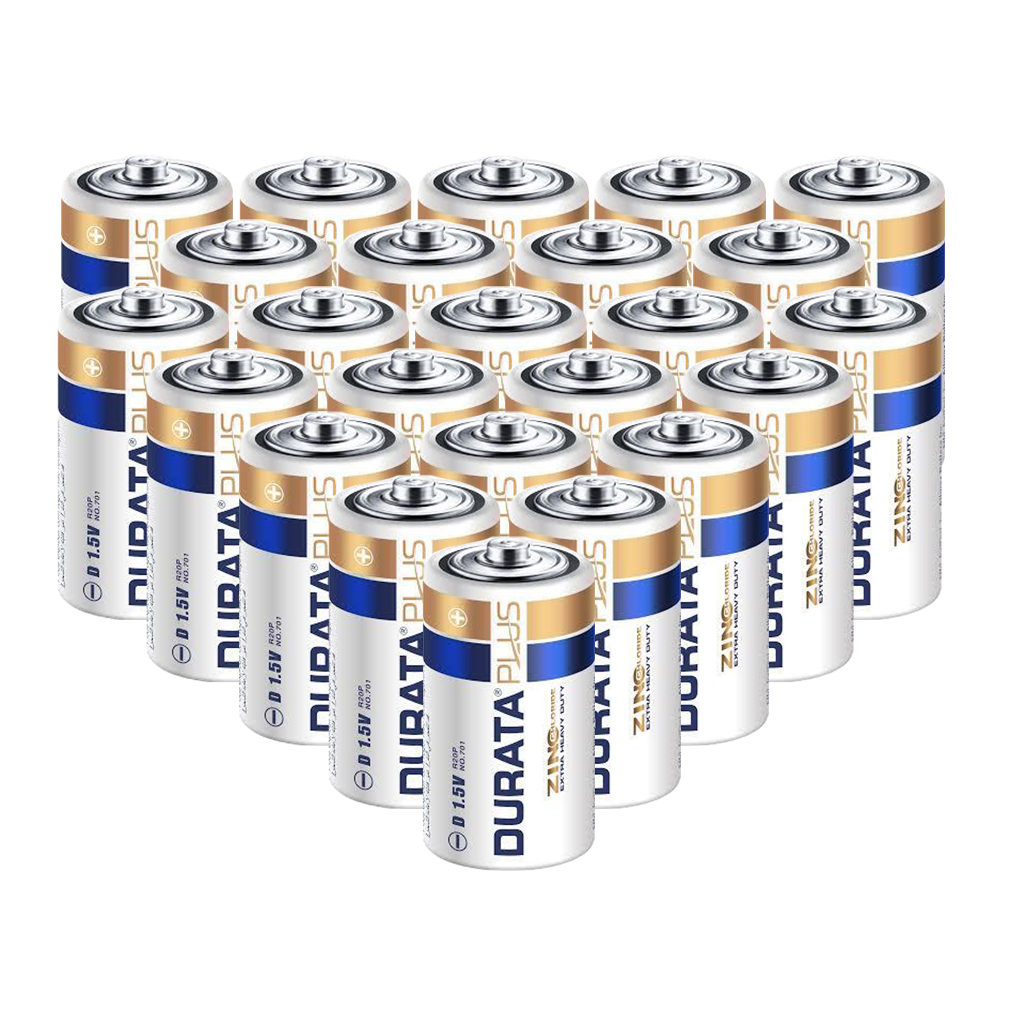 Pack of 24 Durata Plus 1.5V Chloride Zinc D Batteries