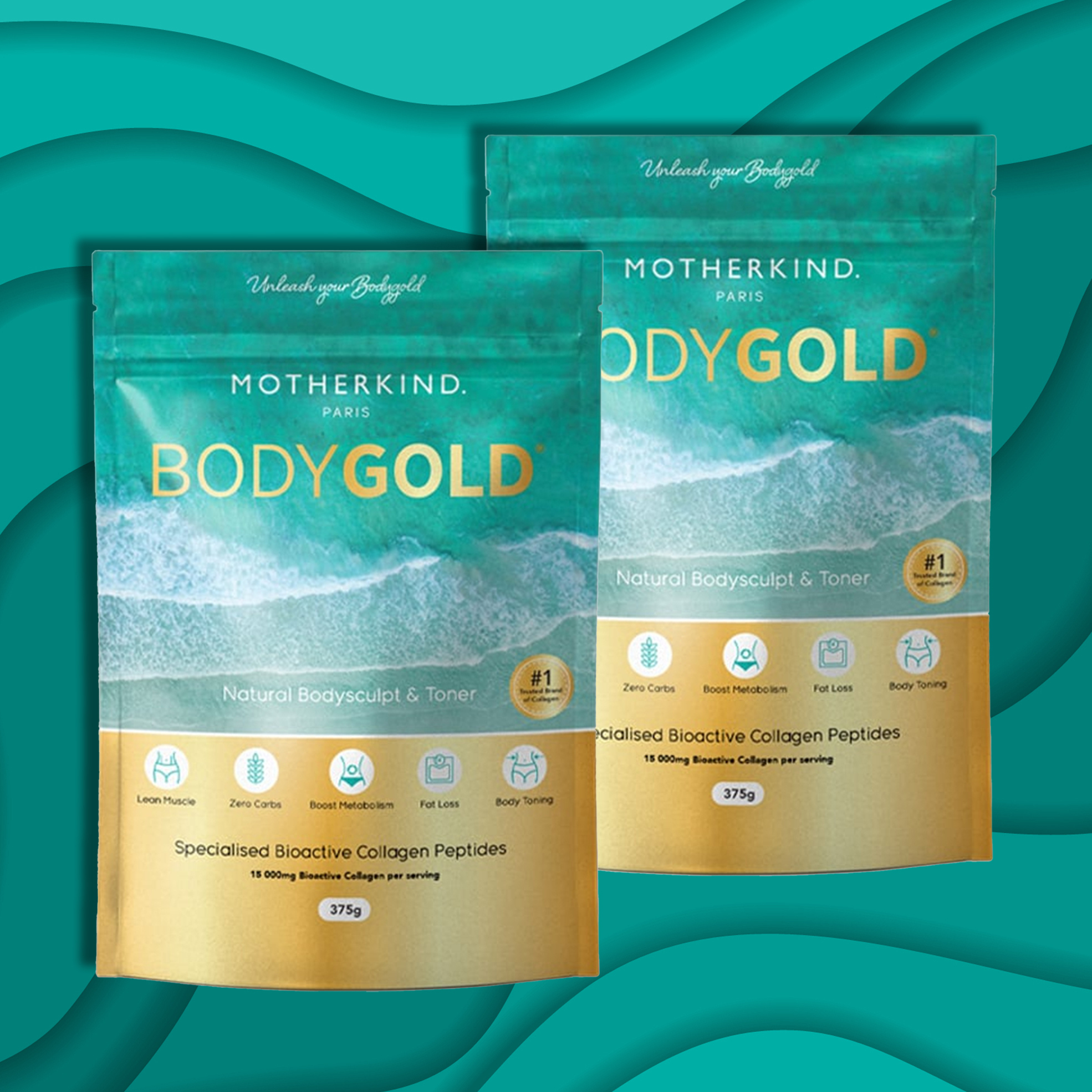 Pack of 2 375g Body Gold Natural Body Sculpt & Toner Performance Collagen Peptides Powder
