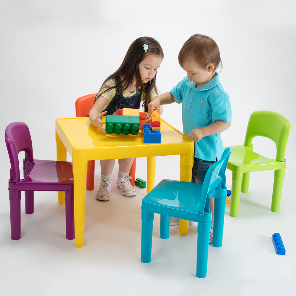 Childrens Building Block Table & 4 Chairs Set