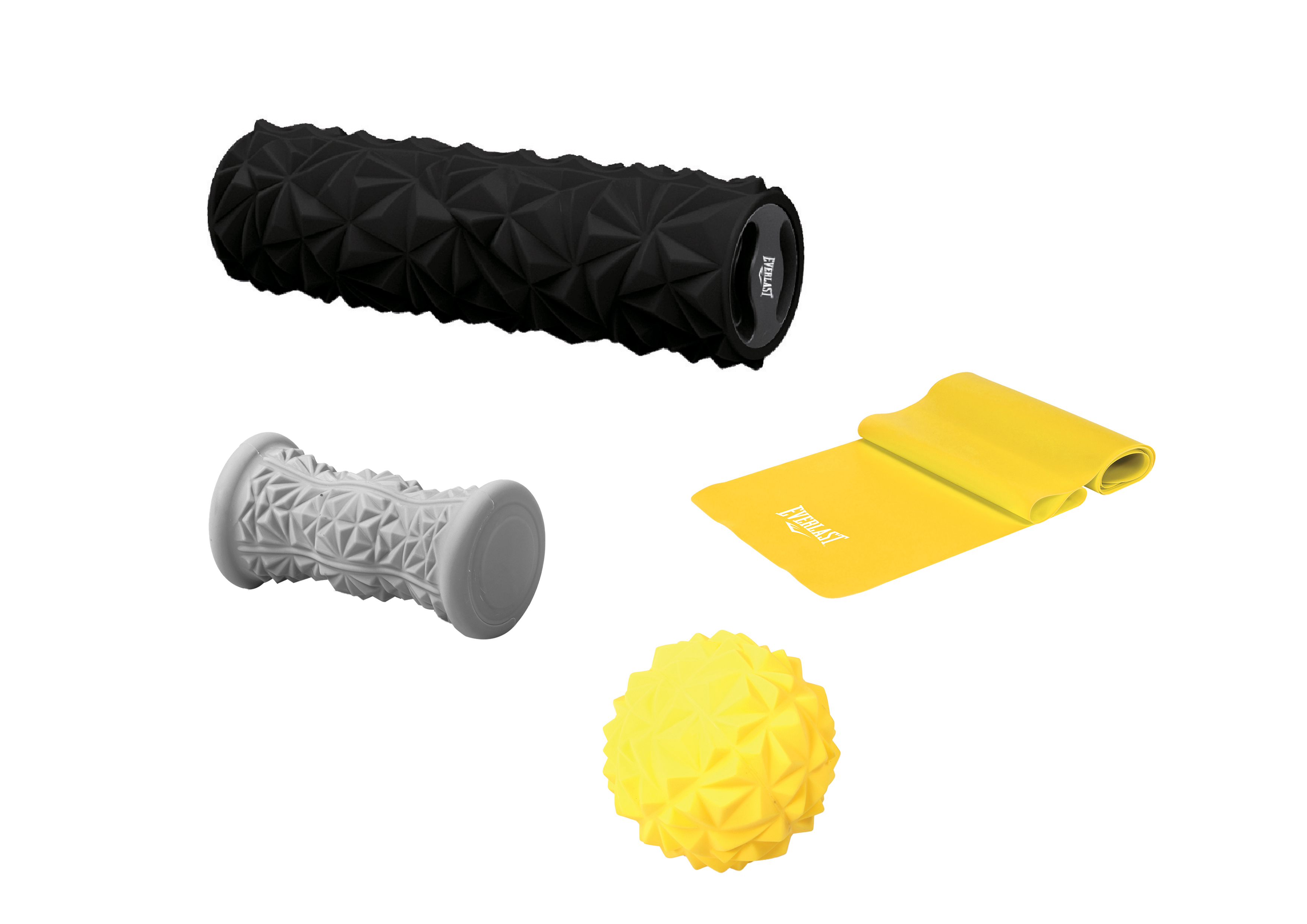 Foam roller, Foot roller, Massage ball and Resistance band