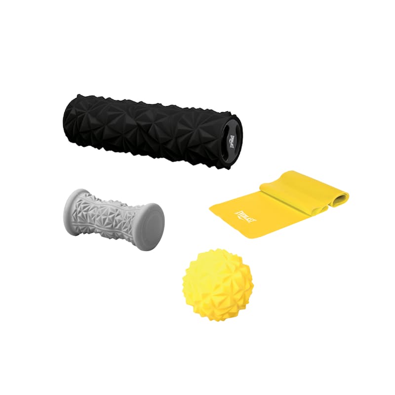 Foam roller, Foot roller, Massage ball and Resistance band