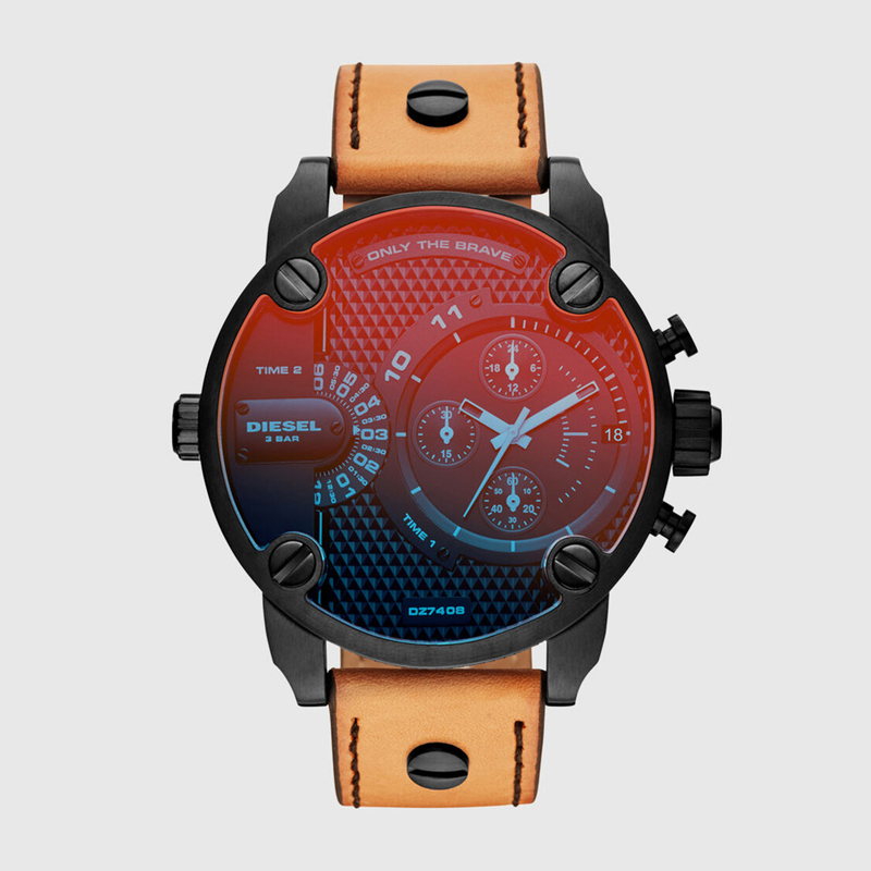 Men's Little Daddy Black IP and Brown Leather Watch