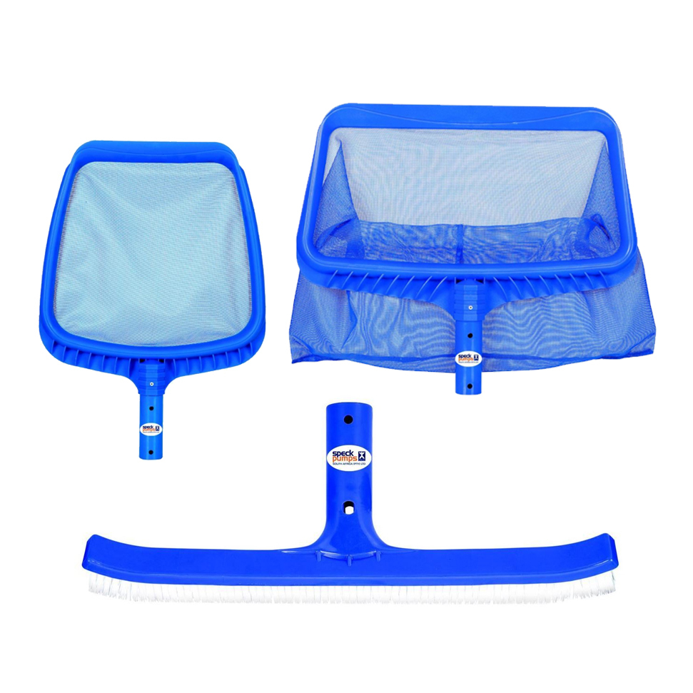 Pack of 3 Swimming Pool Accessories (Splash Pool Curved Brush and Delux Leaf Rake & Skimmer) 