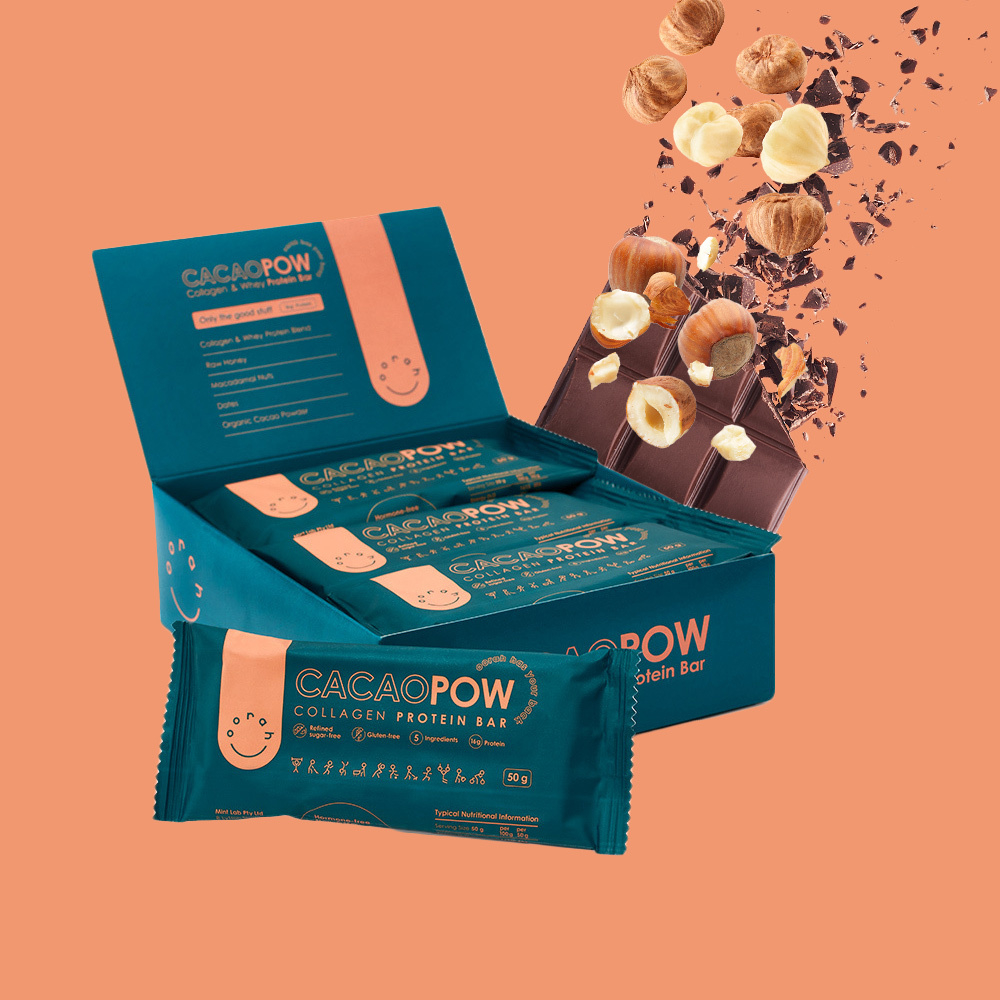 Pack of 12 50g CacaoPow Chocolate Collagen Protein Bars