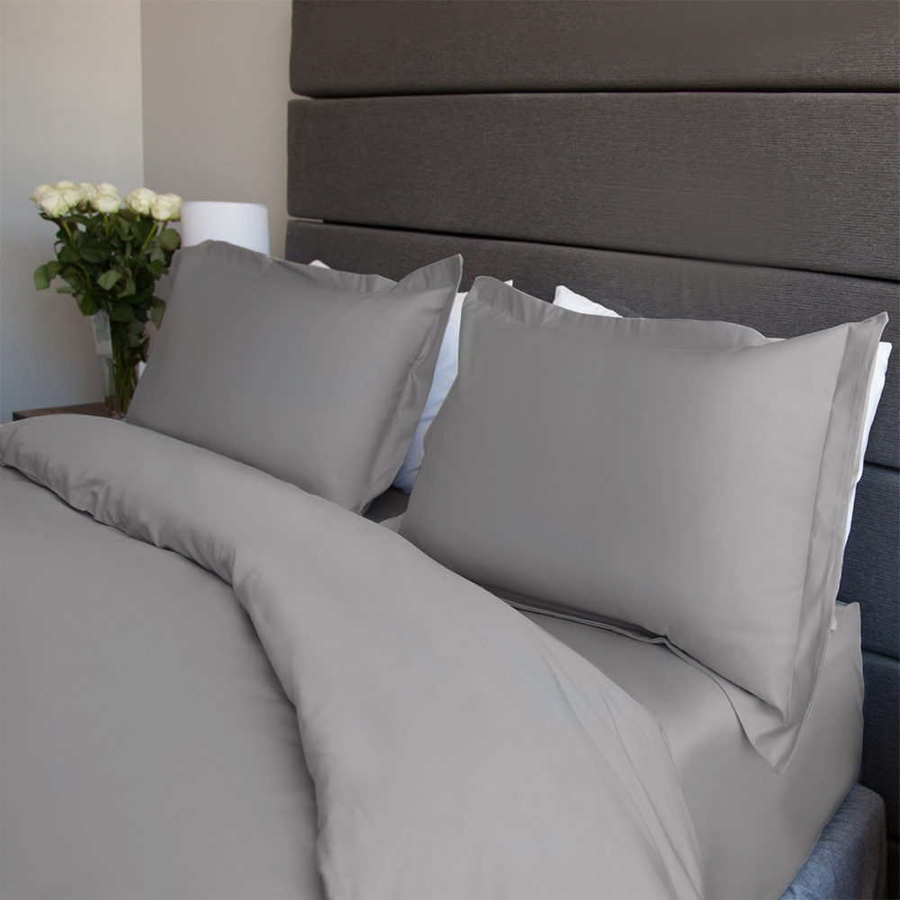 1000 Thread Count, Egyptian Cotton Grey Duvet Cover & Oxford Pillow Case Set