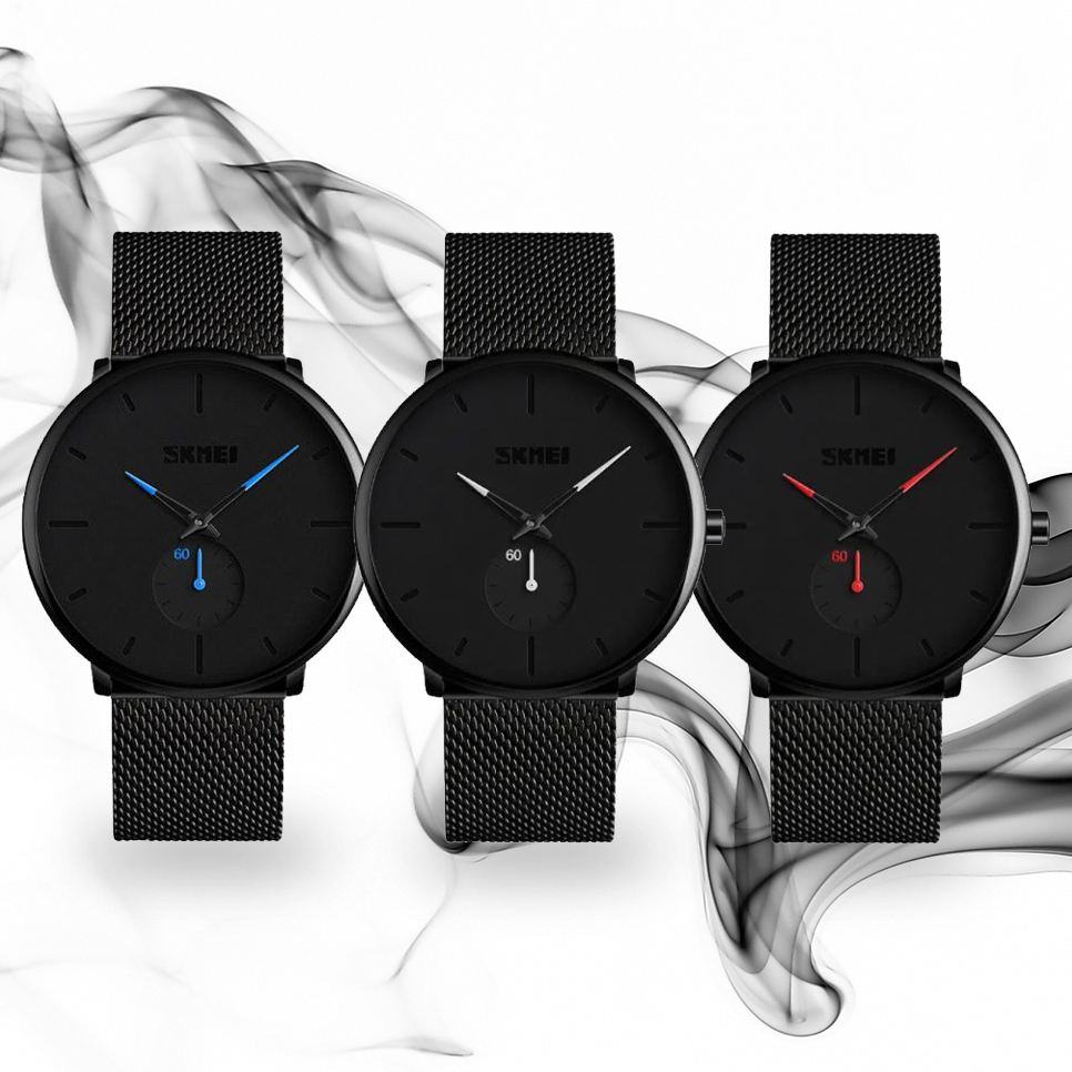 Men's Ultra Thin Classic Mesh Steel Quartz Space Black Watch