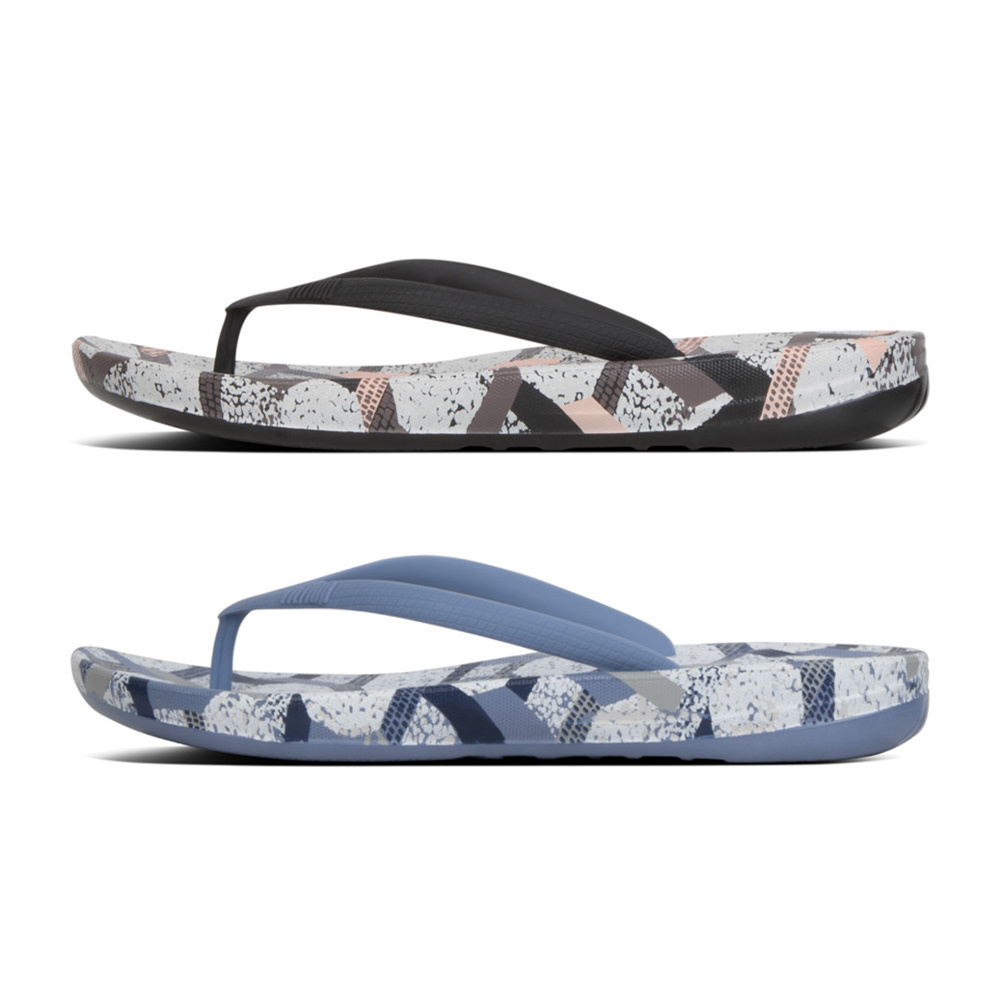 Ladies iQushion Parke Print Ergonomic Flip-Flops