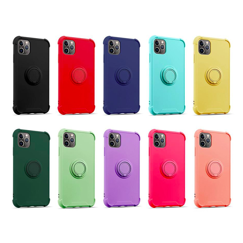 Shock-Proof Silicone Phone Cover with Built-In Ring Holder and Magnet