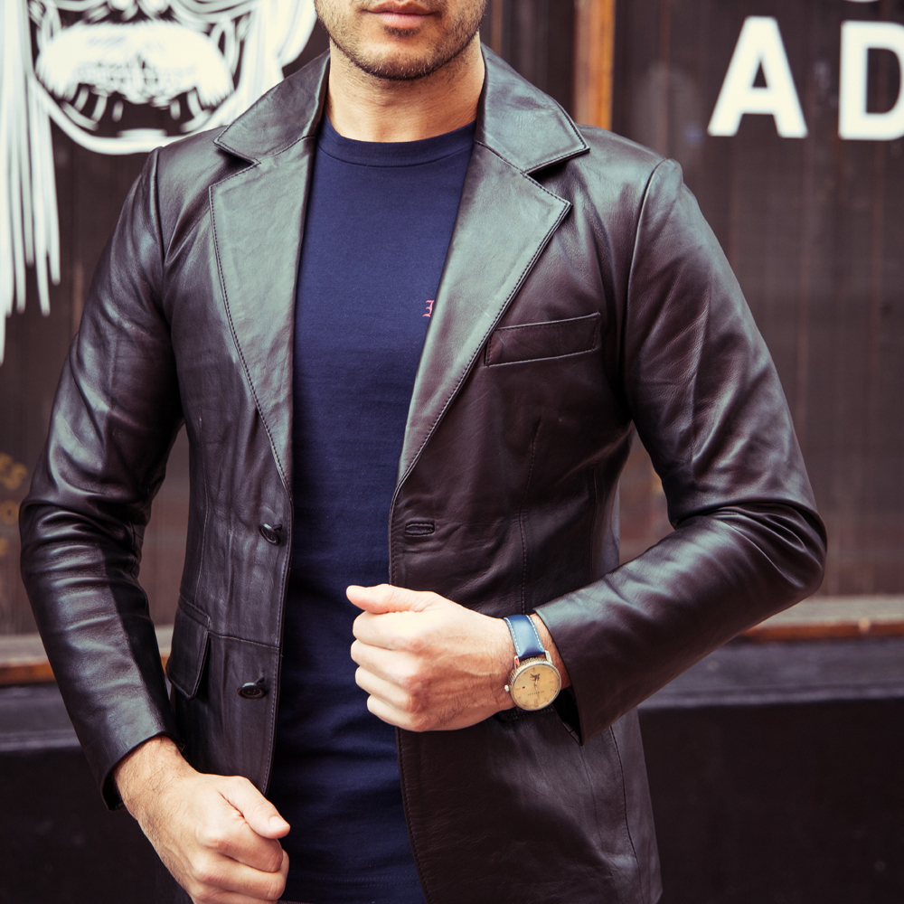 Men's Black Leather Blazer