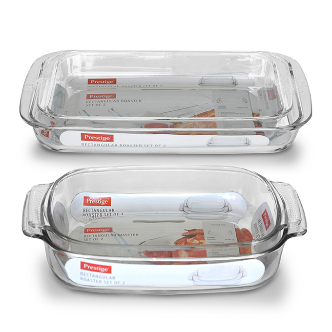 Set of 2 Rectangular Glass Roasters