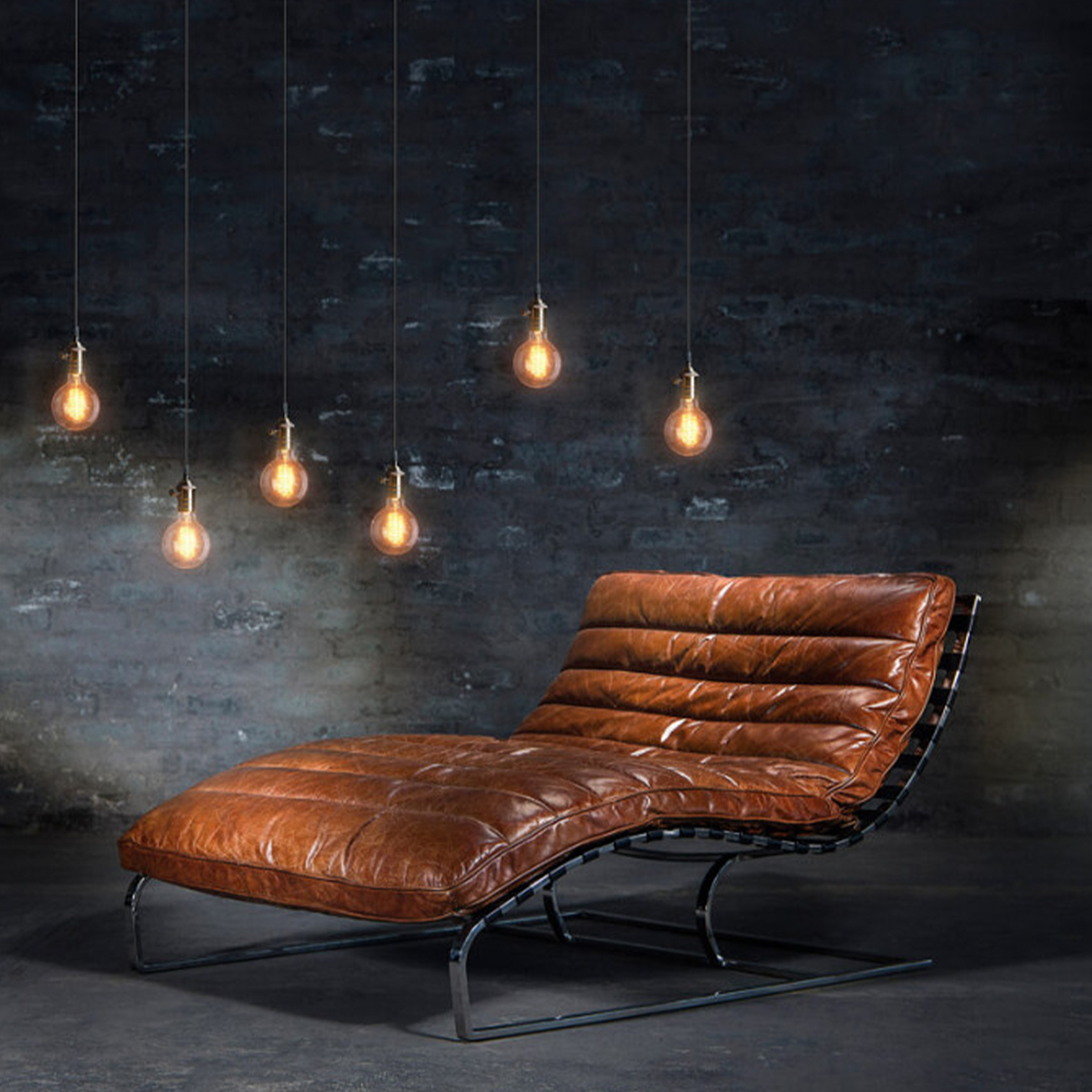 Large Vintage Full Grain Leather Chaise