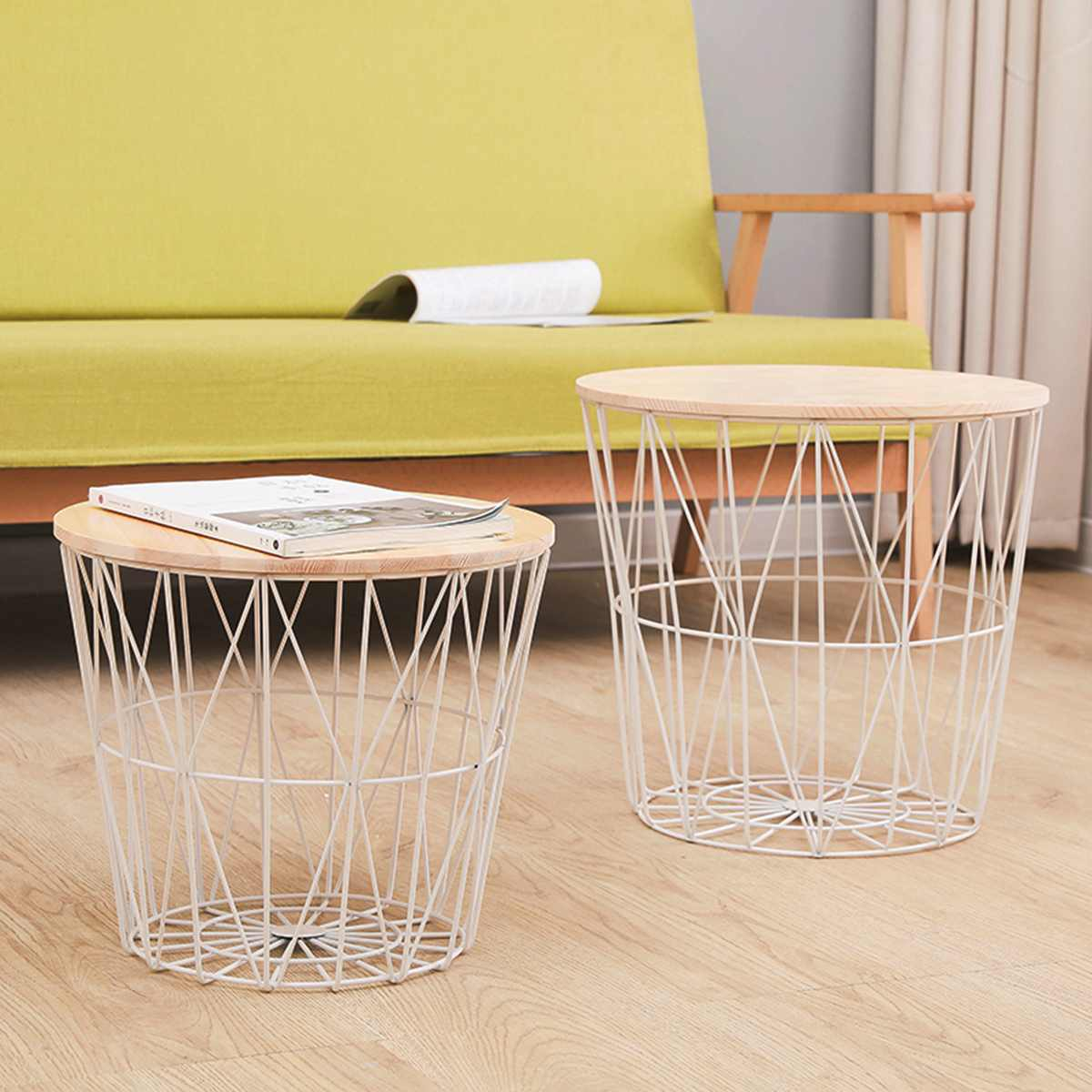 White Metal Storage Basket and Table