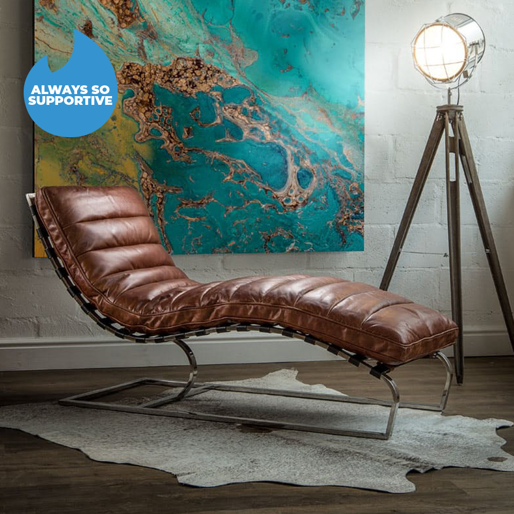 Vintage Full Grain Leather Chaise