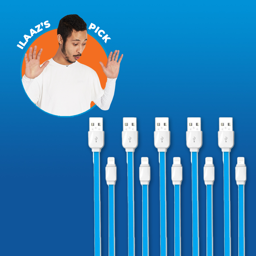 Pack of 5 2.1A/2.4A Fast Charging 1m Lightning, Micro USB or Type-C Flat Data Cables