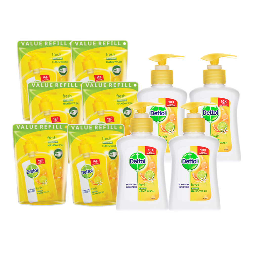 4 Hygiene Liquid Pump Hand Washes with 6 Refills 