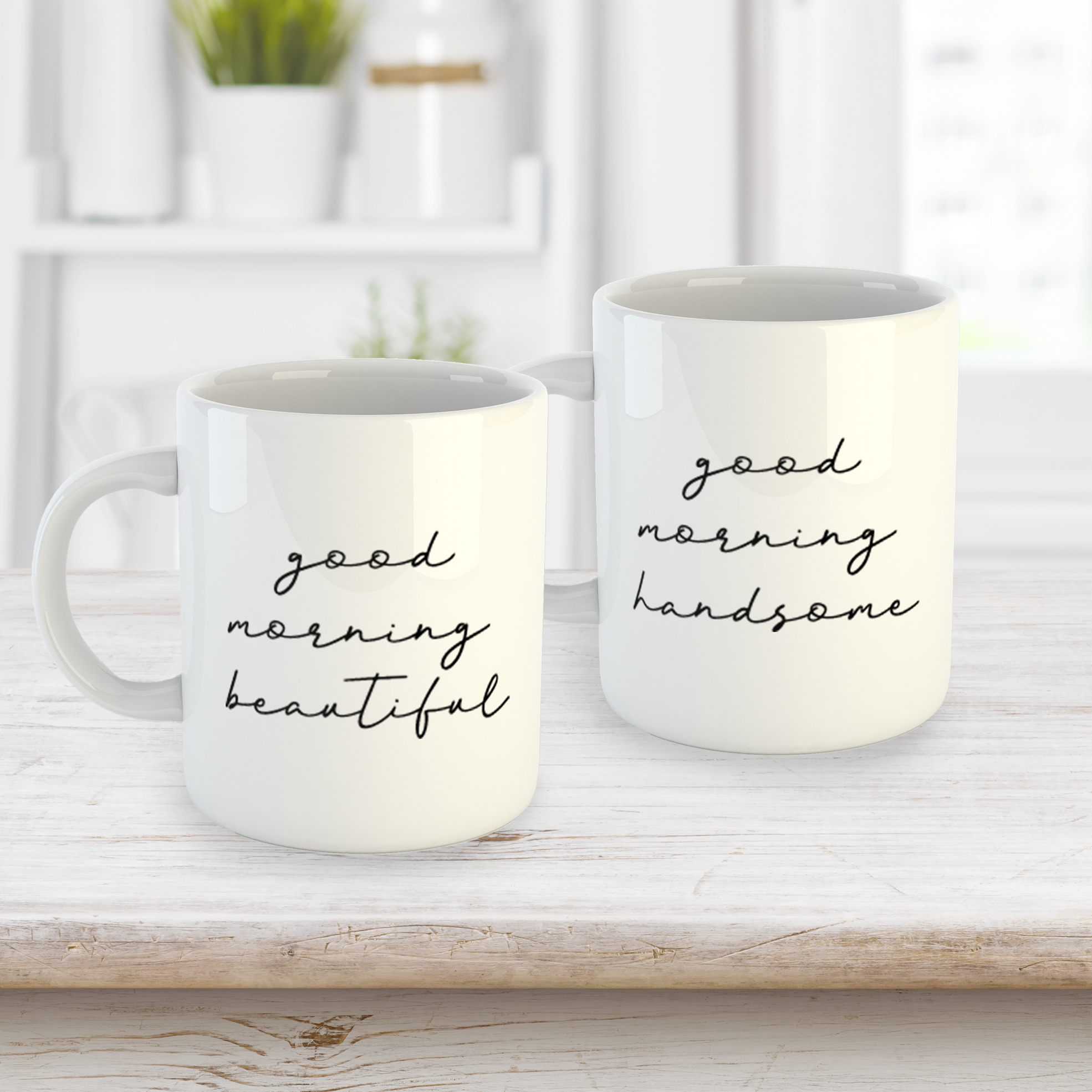 Set of 2 Good Morning Beautiful and Handsome Mug Set