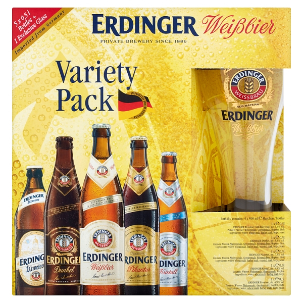 Pack of 5 500ml Bavarian Beers with Glass