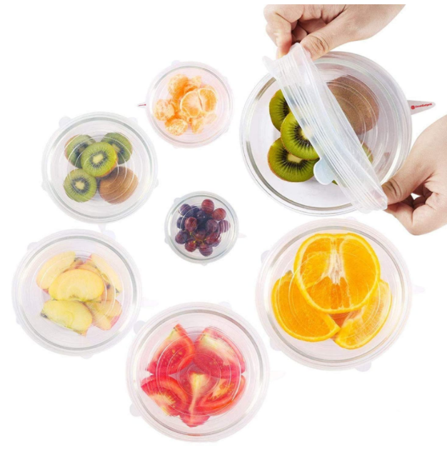 Pack of 6 Clear Reusable Silicone Stretch Lids