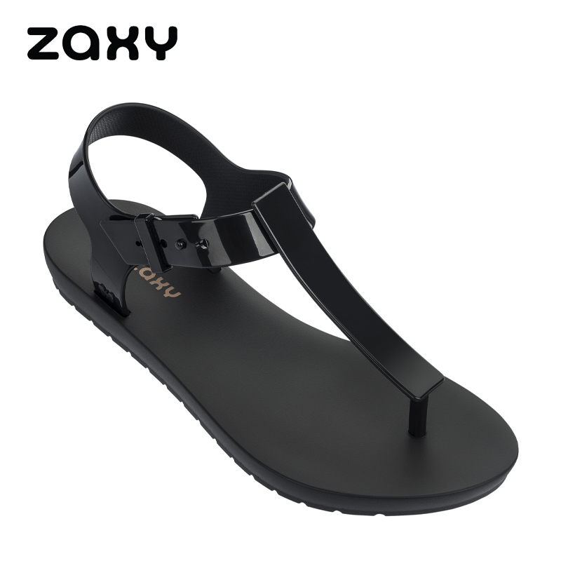 Ladies Geometrical T-Bar Black Sandal (Made in Brazil)