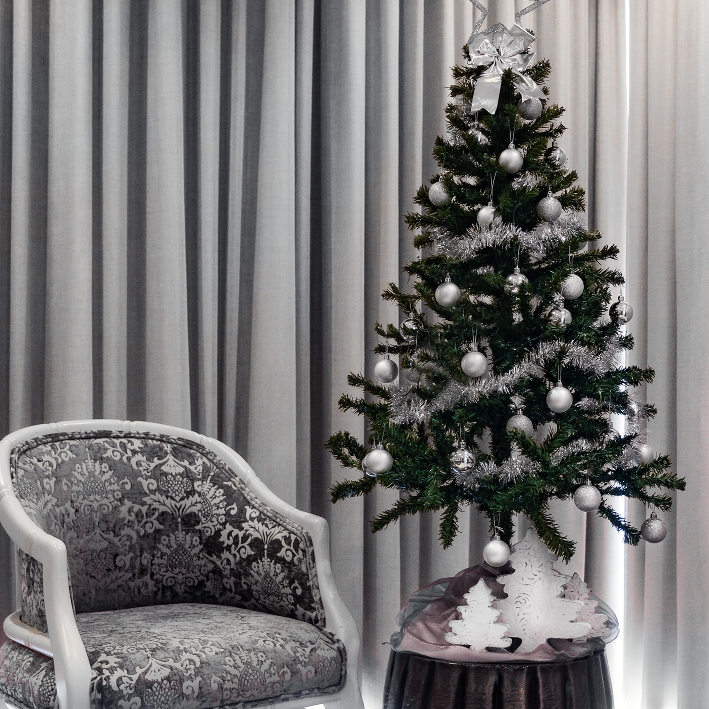 Christmas Trees with Lights and Decorations