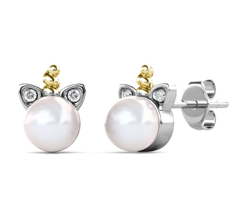 Unicorn Pearl Earrings with Swarovski Crystals