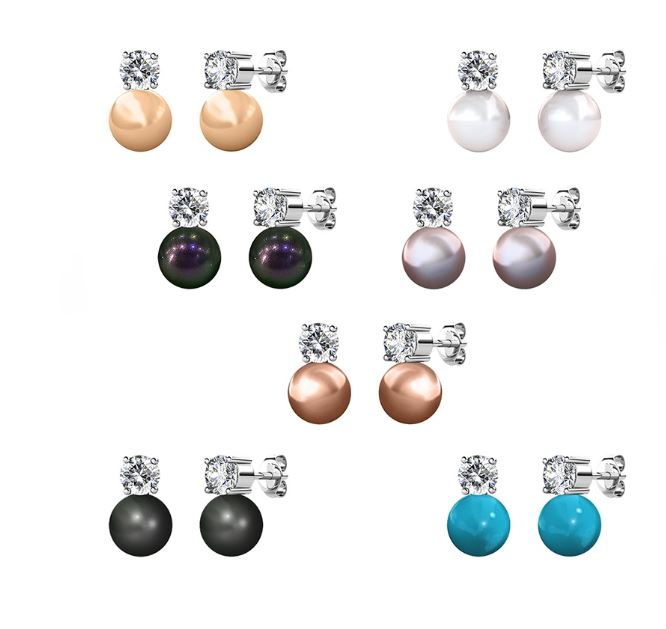 Set of 7 Droplet Pearl Earrings with Swarovski Crystals & Pearls