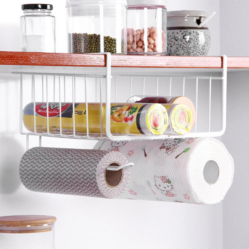 Under Shelf White Storage Basket with Hooks
