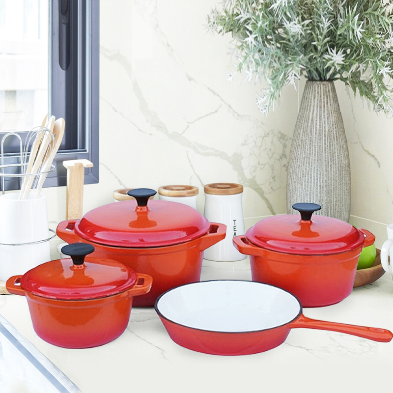 7 Piece Sunset Orange Cast Iron Cookware Set
