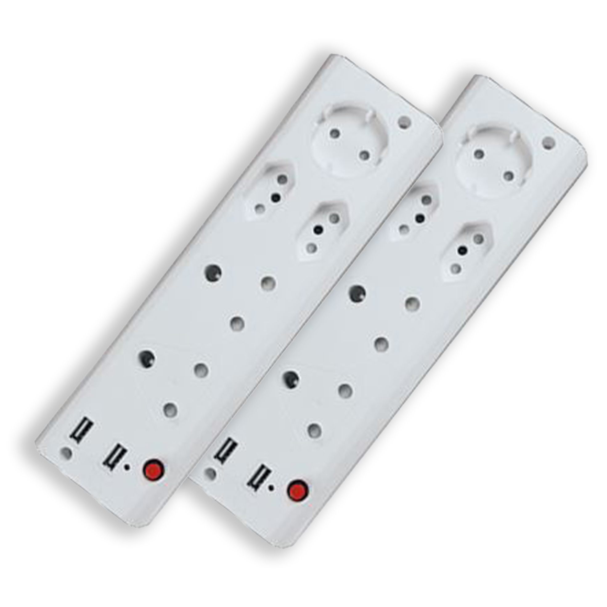 Pack of 2 5-Way Multi-Plug Extension Cables & 2 USB Ports