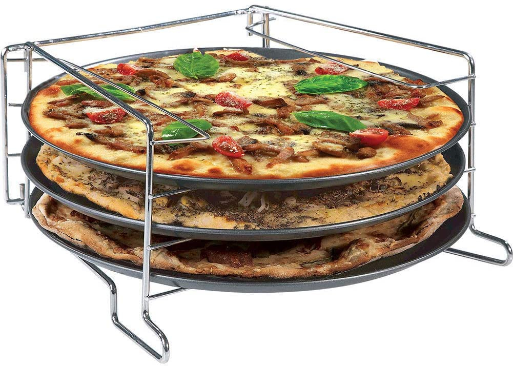 3 Tier Perforated Pizza Trays Storage Rack