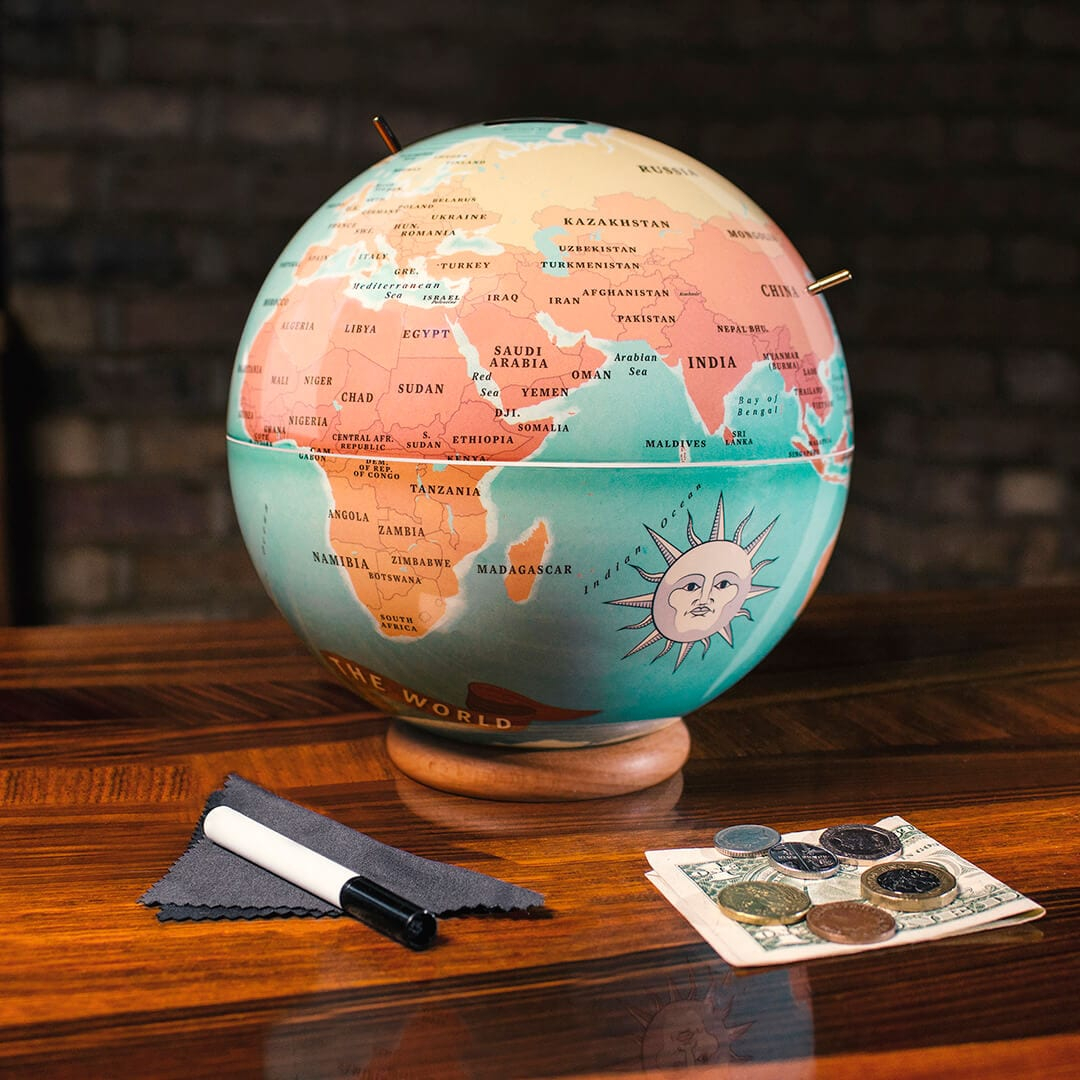Save the World Globe Money Bank with Dry-Wipe Marker & Cloth