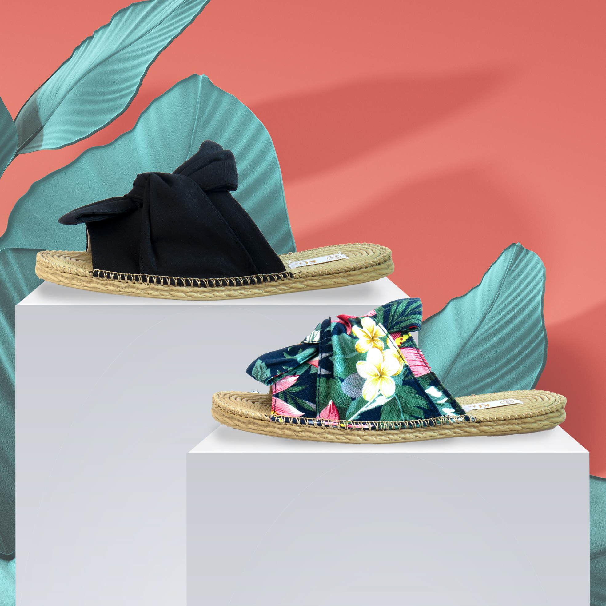 Ladies Classic or Floral Capri Bow Slip-On Slider Espadrille