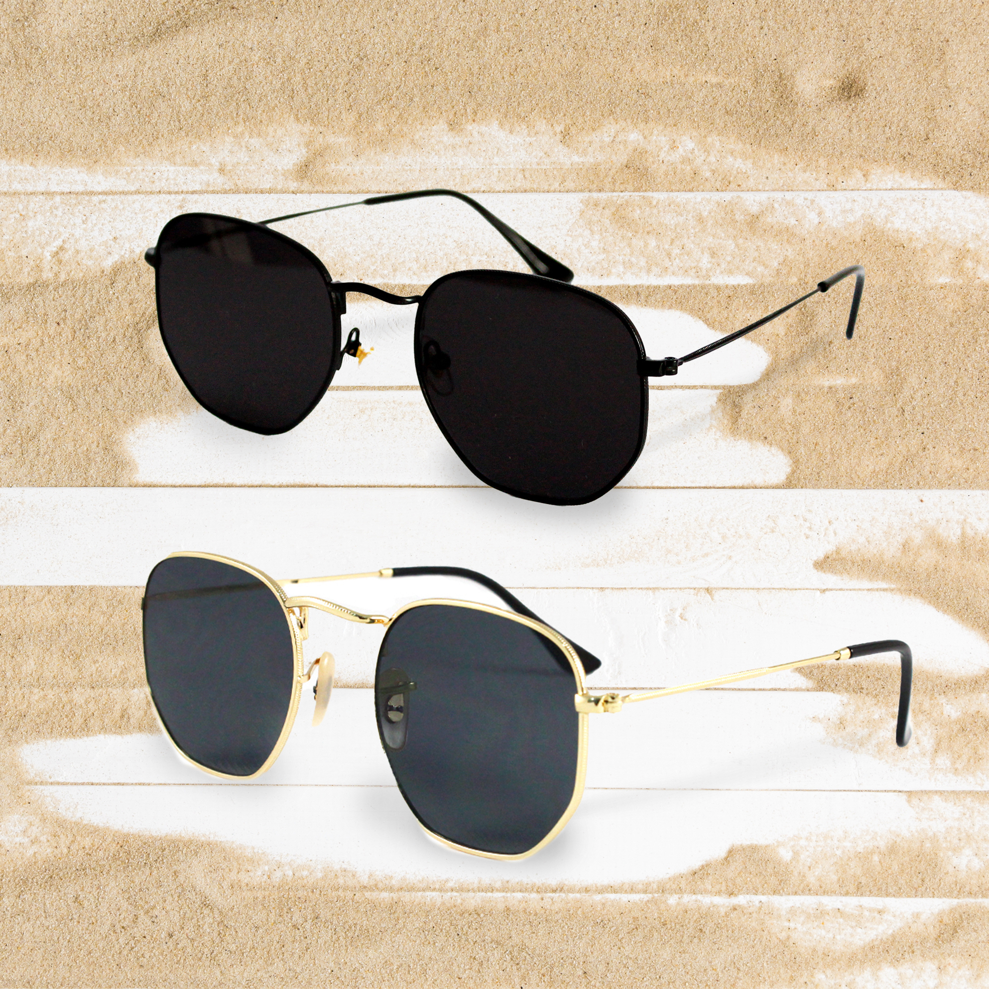 Unisex Vintage Metal Hexagon Sunglasses