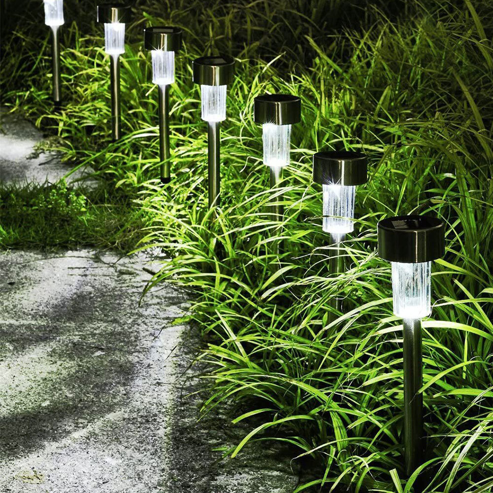 Pack of 12 Solar Outdoor LED Stainless Steel Spike Lights