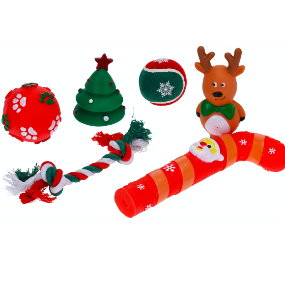 6-Piece Christmas Dog Toy Gift Hamper
