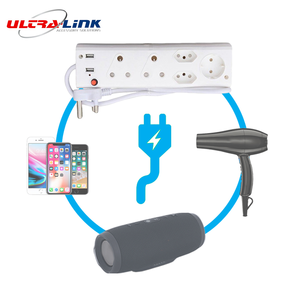 Pack of 2 5-Way Multi-Plugs with USB