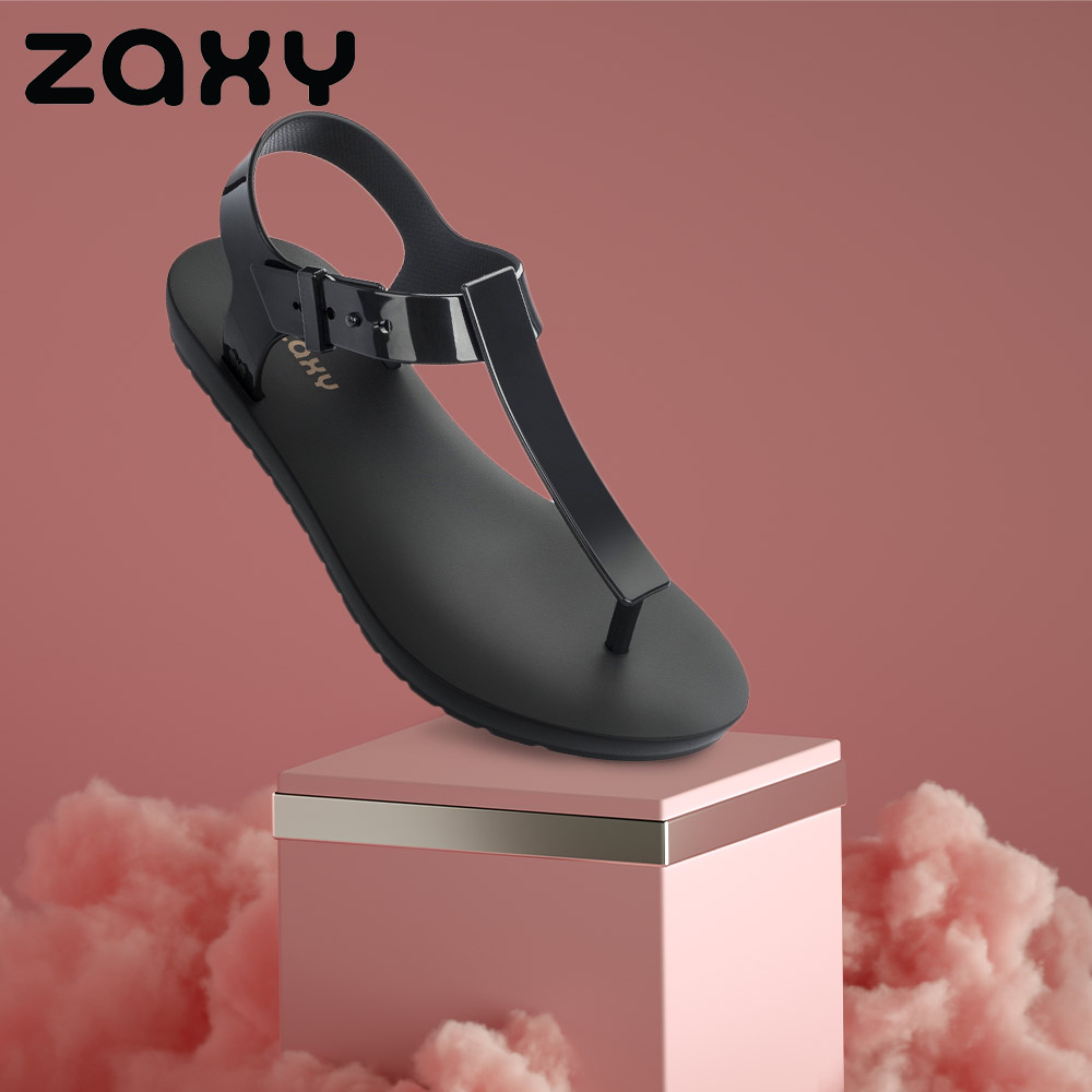 Ladies Geometrical T-Bar Black Sandal (Made in Brazil)