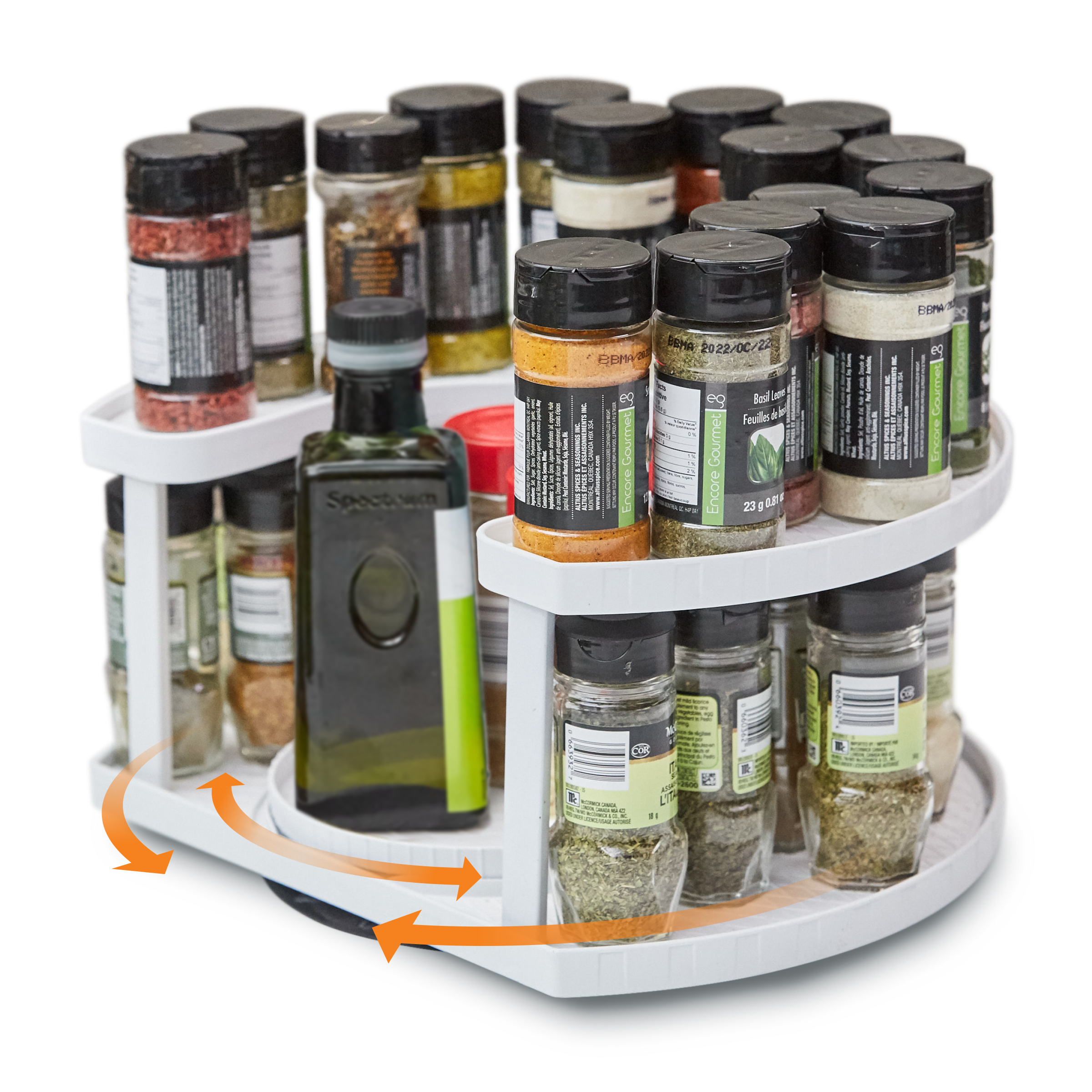 Height Adjustable 2-Tier Rotating Spice Shelf