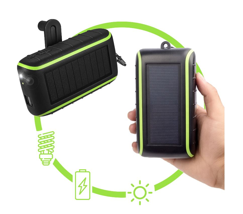 3-in-1 Water-Resistant Solar Powered Powerbank with Built-In Emergency Light
