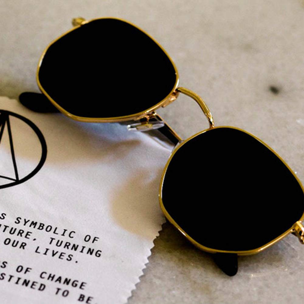 Unisex Gold Vintage Metal Hexagon Sunglasses
