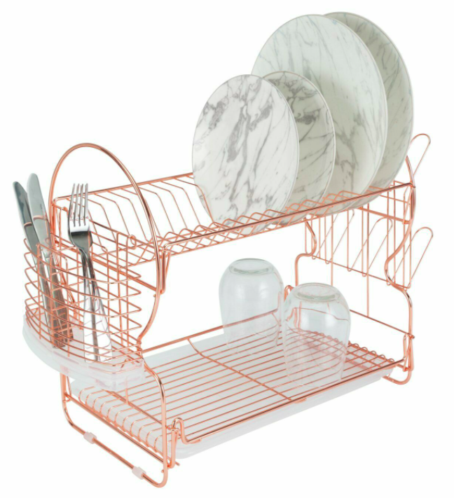 Contemporary Double Layer Rose Gold Dish Rack