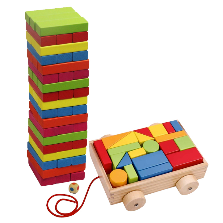 Kids Multicolour Wooden Building Blocks and Stacking Game Set