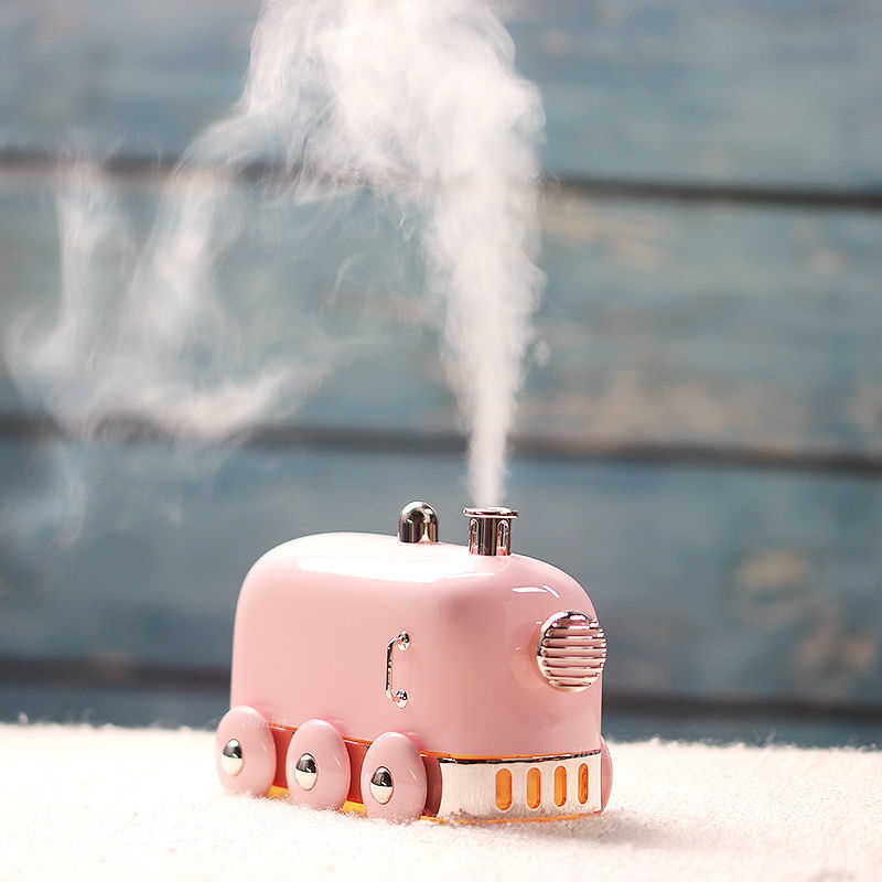 300ml Blush Pink Mini Steam Train Humidifier with LED Light