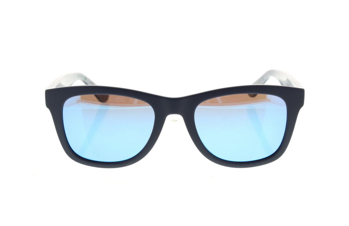 Matte blue frame with blue mirror lenses