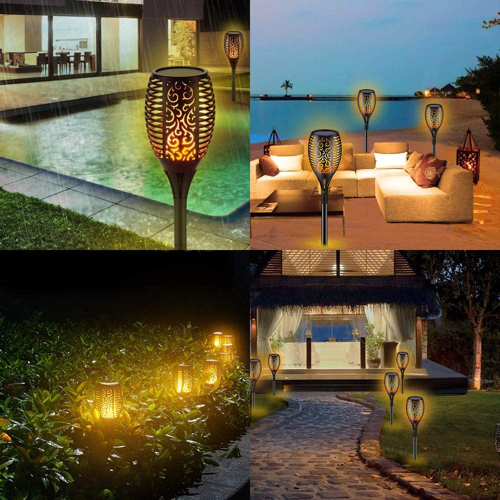 Set of 2 LED Solar Torch Spike Lights