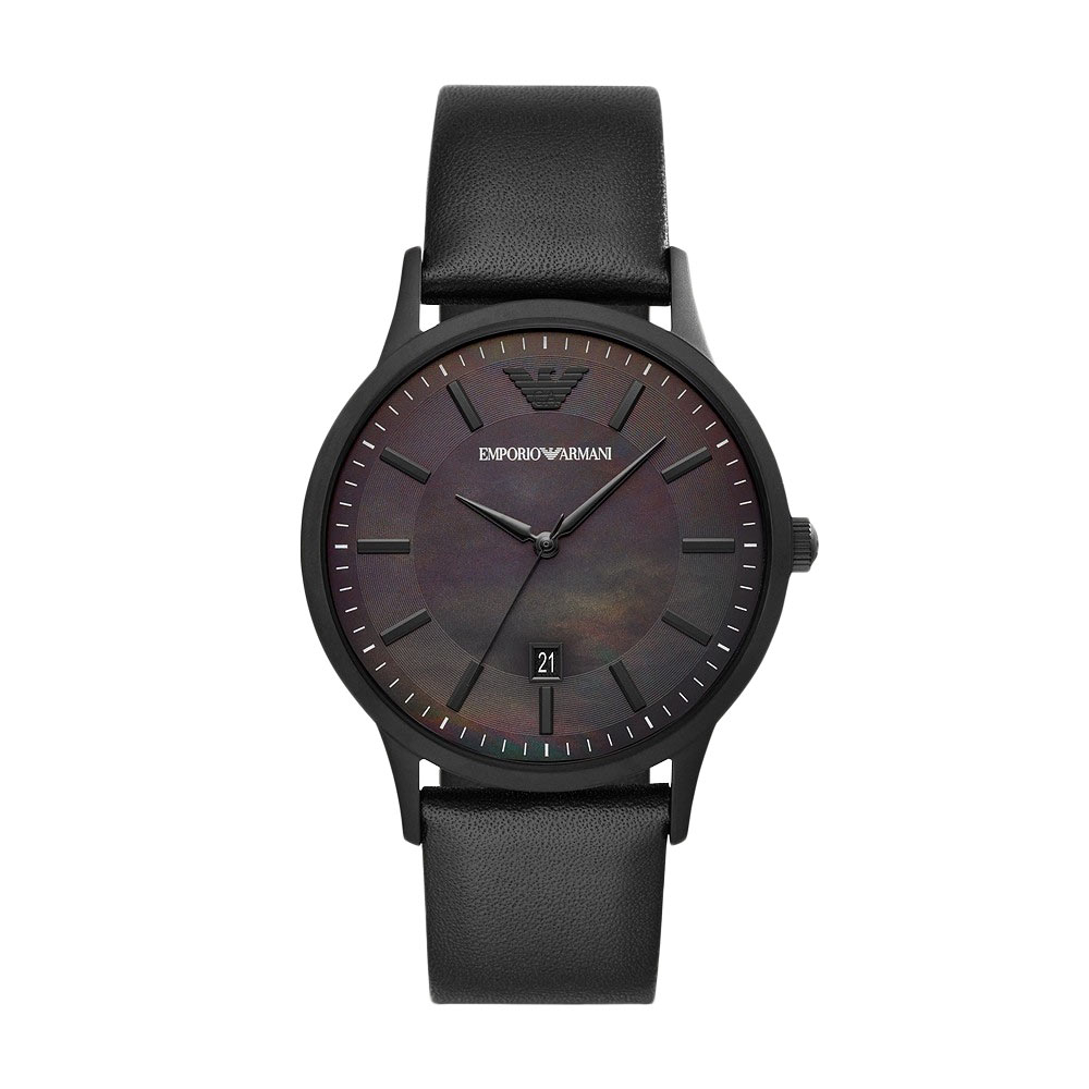 Men's Three-Hand Date Black Leather Watch
