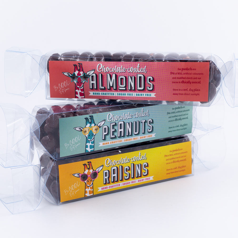 Pack of 3 Limited Edition 200g Hand-Crafted, Sugar Free, Dairy Free Chocolate Coated Peanut, Raisin & Almond Crackers