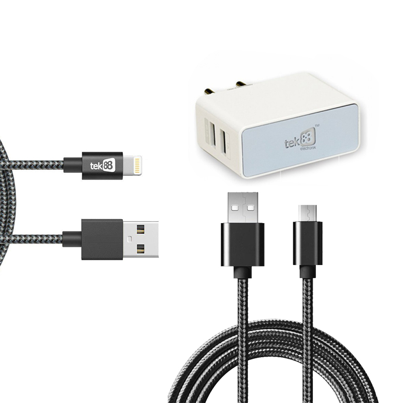 1.5m MFI Lightning or Micro USB Cable with Rapid Charge 2 Port 3.1A Wall Charger