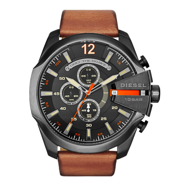 Men's Mega Chief Brown Round Leather Watch